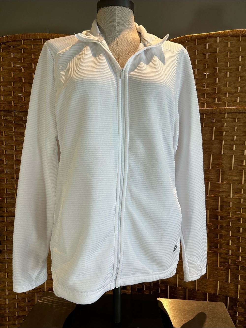 Adidas Golf Textured Full Zip Jacket White Thumbhole Athletic XL Activewear